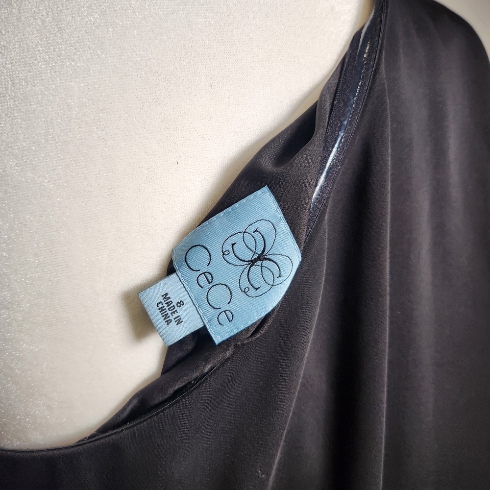 CeCe Black One Shoulder Sheath Cocktail Dress Size 8 - Picture 5 of 7